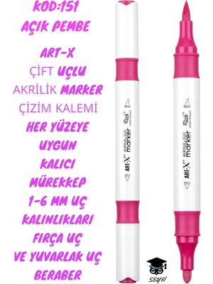 Art-X Çift Uçlu Akrilik Marker Çizim Kalemi Her Yüzeye Uygun Kalıcı Mürekkep 1-6 mm Uç Kalınlıkları