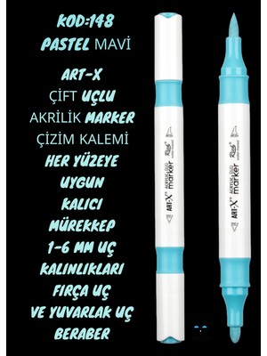 Art-X Çift Uçlu Akrilik Marker Çizim Kalemi Her Yüzeye Uygun Kalıcı Mürekkep 1-6 mm Uç Kalınlıkları