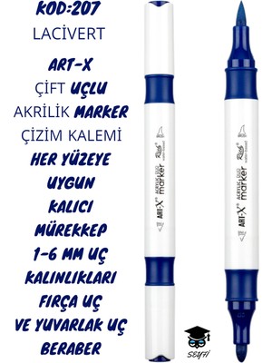 Art-X Çift Uçlu Akrilik Marker Çizim Kalemi Her Yüzeye Uygun Kalıcı Mürekkep 1-6 mm Uç Kalınlıkları