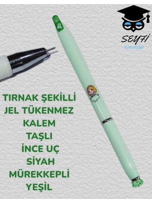 Seyfi Kırtasiye Tırnak Şekilli Jel Tükenmez Kalem Taşlı Inc Uç Siyah Mürekkepli