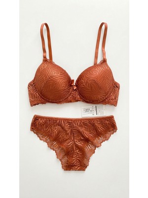 Zi Kiremit Dantelli Dar Kalıp Içi Boş Kap Sütyen Külot Takımı