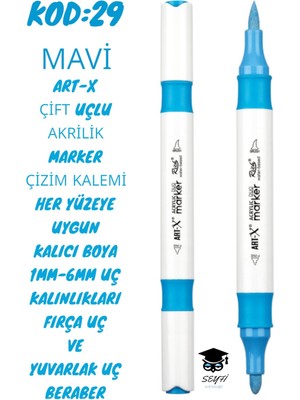 Art-X Çift Uçlu Akrilik Marker Çizim Kalemi Her Yüzeye Uygun Kalıcı Mürekkep 1-6 mm Uç Kalınlıkları