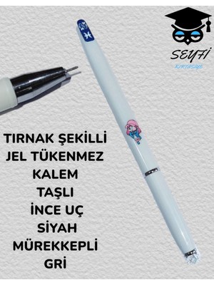 Seyfi Kırtasiye Tırnak Şekilli Jel Tükenmez Kalem Taşlı Inc Uç Siyah Mürekkepli