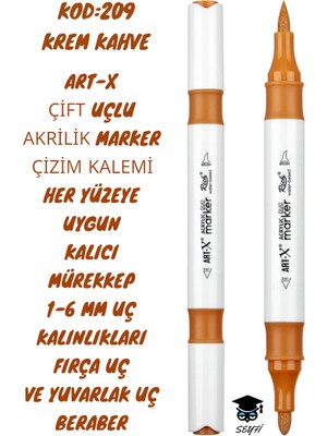Art-X Çift Uçlu Akrilik Marker Çizim Kalemi Her Yüzeye Uygun Kalıcı Mürekkep 1-6 mm Uç Kalınlıkları