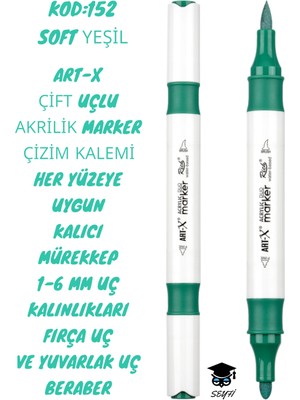 Art-X Çift Uçlu Akrilik Marker Çizim Kalemi Her Yüzeye Uygun Kalıcı Mürekkep 1-6 mm Uç Kalınlıkları