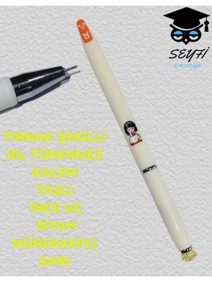 Seyfi Kırtasiye Tırnak Şekilli Jel Tükenmez Kalem Taşlı Inc Uç Siyah Mürekkepli