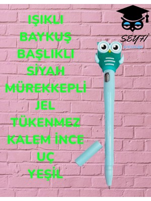 Seyfi Kırtasiye Işıklı Baykuş Başlıklı Siyah Mürekkepli Jel Tükenmez Kalem Ince Uç