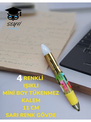 Seyfi Kırtasiye 4 Renkli Işıklı Mini Boy Tükenmez Kalem 11 cm Renkli Gövde