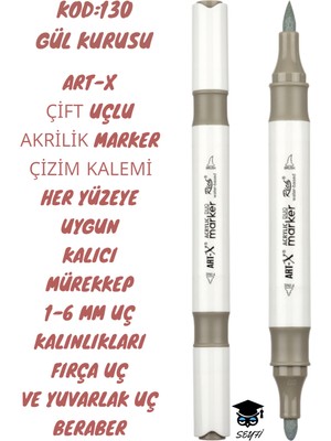 Art-X Çift Uçlu Akrilik Marker Çizim Kalemi Her Yüzeye Uygun Kalıcı Mürekkep 1-6 mm Uç Kalınlıkları