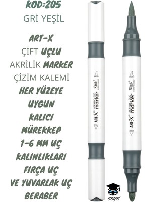 Art-X Çift Uçlu Akrilik Marker Çizim Kalemi Her Yüzeye Uygun Kalıcı Mürekkep 1-6 mm Uç Kalınlıkları