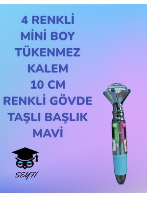 Seyfi Kırtasiye 4 Renkli  Mini Boy Tükenmez Kalem 10 cm  Renkli Gövde Taşlı Başlık Çok Renkli Tükenmez Kalem