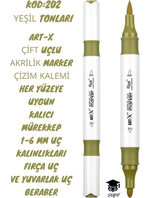 Art-X Çift Uçlu Akrilik Marker Çizim Kalemi Her Yüzeye Uygun Kalıcı Mürekkep 1-6 mm Uç Kalınlıkları