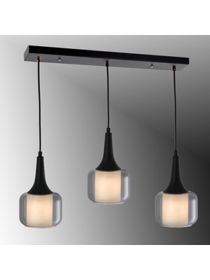 TT603-3S-FULLSY Tt Aydınlatma Mat Siyah 3 Lü Silindir Çift Camlı Sıralı Avize