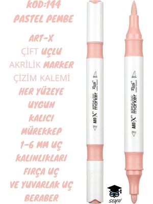 Art-X Çift Uçlu Akrilik Marker Çizim Kalemi Her Yüzeye Uygun Kalıcı Mürekkep 1-6 mm Uç Kalınlıkları