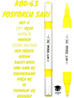 Art-X Çift Uçlu Akrilik Marker Çizim Kalemi Her Yüzeye Uygun Kalıcı Mürekkep 1-6 mm Uç Kalınlıkları