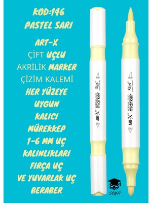 Art-X Çift Uçlu Akrilik Marker Çizim Kalemi Her Yüzeye Uygun Kalıcı Mürekkep 1-6 mm Uç Kalınlıkları