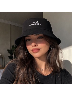 SF Collection Unisex Siyah Basic Yazı Baskılı Yazlık Bucket Kova Şapka