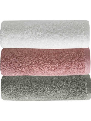 BYBOSS 3 Lü Düz Renk El Yüz Havlu Seti %100 Pamuklu 50X90 cm Gri-Gül-Beyaz