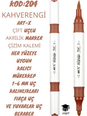 Art-X Çift Uçlu Akrilik Marker Çizim Kalemi Her Yüzeye Uygun Kalıcı Mürekkep 1-6 mm Uç Kalınlıkları