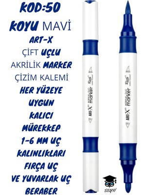 Art-X Çift Uçlu Akrilik Marker Çizim Kalemi Her Yüzeye Uygun Kalıcı Mürekkep 1-6 mm Uç Kalınlıkları