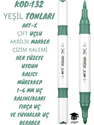 Art-X Çift Uçlu Akrilik Marker Çizim Kalemi Her Yüzeye Uygun Kalıcı Mürekkep 1-6 mm Uç Kalınlıkları