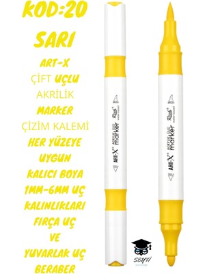 Art-X Çift Uçlu Akrilik Marker Çizim Kalemi Her Yüzeye Uygun Kalıcı Mürekkep 1-6 mm Uç Kalınlıkları
