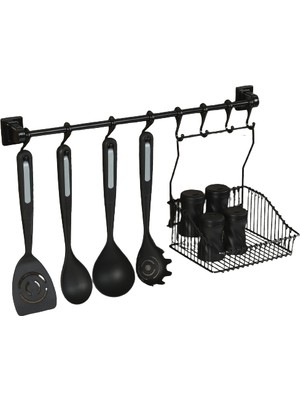 Hagen 20 cm Vidasız Montaj Duvar Rayı 8li Askı ve Sepet Güçlü Yapıştırma Özellikli