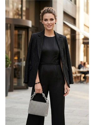 Ayakkabı Fuarı Elit PM37619 Kadın Taşlı Abiye Çanta Gümüş