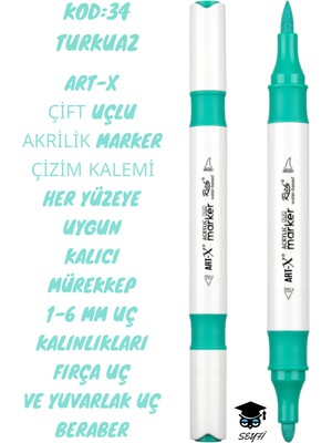 Art-X Çift Uçlu Akrilik Marker Çizim Kalemi Her Yüzeye Uygun Kalıcı Mürekkep 1-6 mm Uç Kalınlıkları