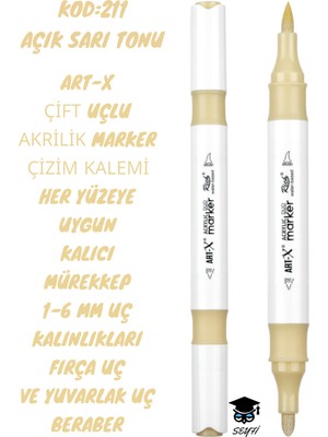 Art-X Çift Uçlu Akrilik Marker Çizim Kalemi Her Yüzeye Uygun Kalıcı Mürekkep 1-6 mm Uç Kalınlıkları