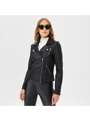 Only Onlgemma Kadın Deri Mont Siyah 15153079 Uzun Kol Günlük Stil Cepli Model