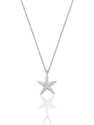Söğütlü Silver Deniz Yıldızı Kolye 925 Ayar Gümüş Rodyumlu Zirkon Taşlı Özel Tasarım
