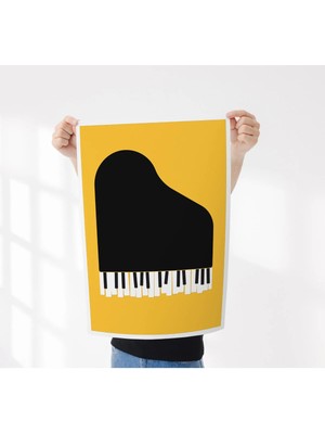 Rosaart Minimal Piyano Posteri Sarı Siyah – Müzik Temalı Çerçevesiz Poster- Modern Duvar Dekoru