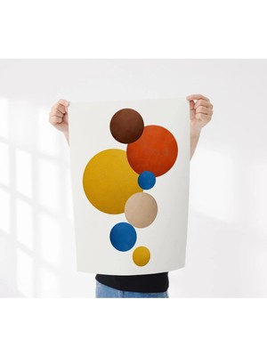 Rosaart Çerçevesiz Poster - Modern Soyut Geometrik Daireler Poster-Turuncu,mavi,sarı,kahverengi Duvar Dekoru