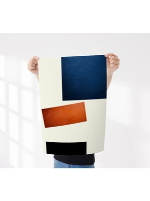 Rosaart Çerçevesiz Poster - Modern Soyut Geometrik Tasarım Poster-Turuncu Lacivert Duvar Dekoru