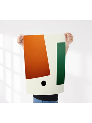 Rosaart Çerçevesiz Poster - Modern Soyut Geometrik Tasarım Poster-Turuncu Yeşil Duvar Dekoru