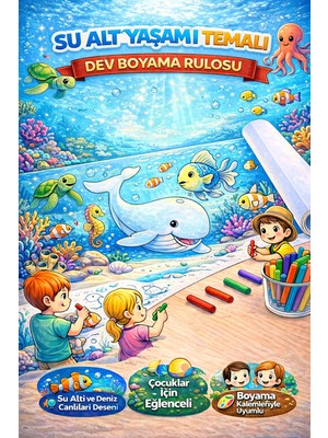 Haydi Dekor 🌊🐠 Su Altı Dünyası Dev Boyama Rulosu (5 Metre) | Okyanus Canlıları – Balıklar – Deniz Kızı – Kaplumbağa – Eğitici Aktivite Kağıdı 🎨🦀