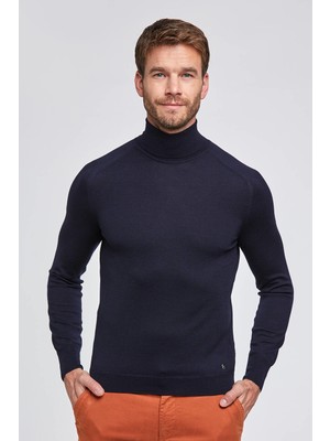 Hemington Boğazlı Slim Fit Lacivert Merino Yün Triko