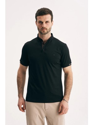 Silvano Erkek Yaka Içi Desenli Premium Slim Fit Polo Yaka Tişört