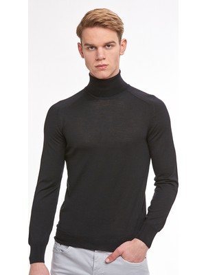 Hemington Boğazlı Slim Fit Siyah Merino Yün Triko