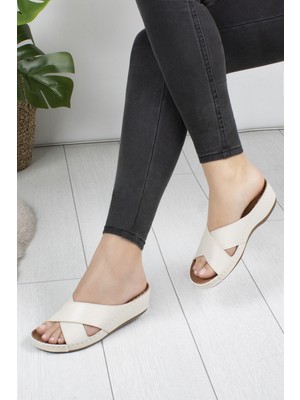 Khayt Lerry Kadın Anatomik Ev Terlik Bej Renk Düz Topuklu Konforlu Tasarım