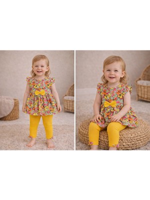 GMG Collection Baby Renkli ve Çiçek Desenli Tayt Tişört 2'li Takım