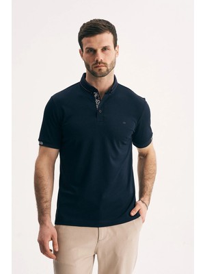 Silvano Erkek Yaka Içi Desenli Premium Slim Fit Polo Yaka Tişört
