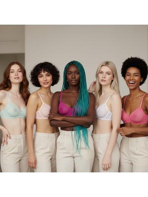 Bonbon Kadın Tül Transparan Balenli 5'li 5 Renk Sütyen BB2373