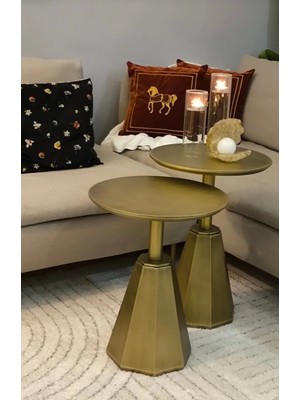 Eks Ikili Takım  Pera Model Antik Eskitme Yan Sehpa 50-55 cm