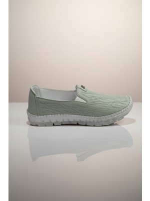 Modayak Ata Yeşil Hakiki Deri Ortopedik  Günlük Kadın Ayakkabı & Babet