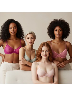 Bonbon Kadın Tül Transparan Balenli 4'lü 4 Renk Sütyen BB2370