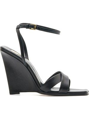 Sofia Baldi Felba Siyah Hakiki Deri Kadın Topuklu Sandalet