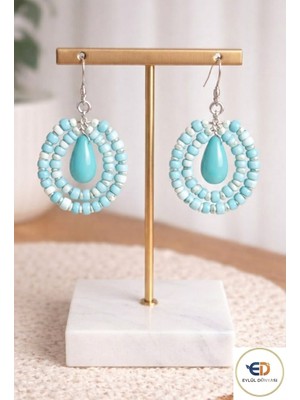 Eylül Dünyası El Yapımı-Mavi,turkuaz-  Damla Küpe (5 Cm)