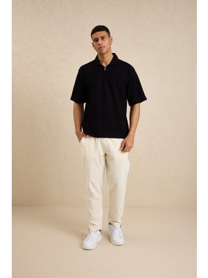 Danger Erkek Teknik Kumaş Polo Yaka Tshirt Siyah